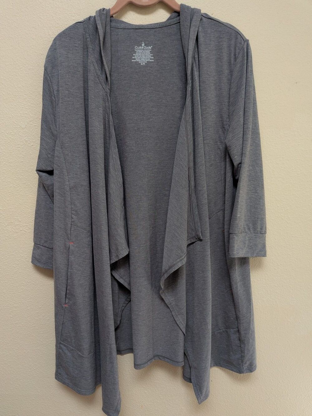 Cuddl Duds Ultra Soft Hooded Cardigan Gray Open Front Cozy Lounge S/M